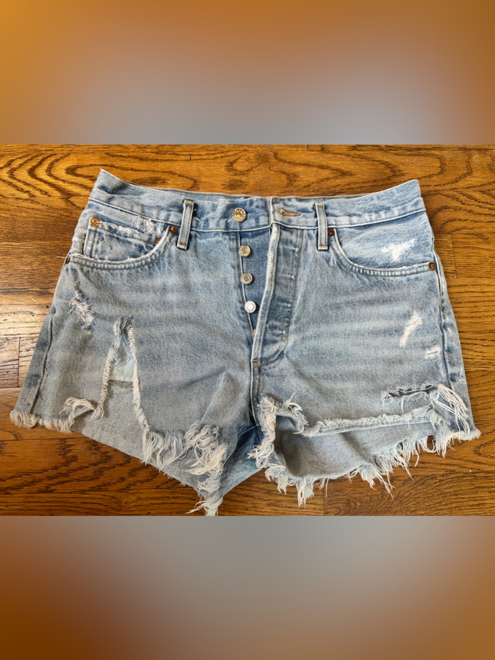 Agolde Parker Light Wash Distressed Denim Cutoff Shorts